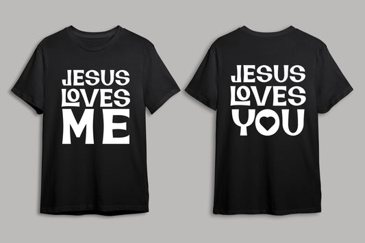 BLACK AND WHITE JESUS LOVES ME- JESUS LOVES YOU WITH HEART TEE